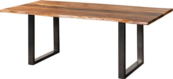 MASSIVMOEBEL24 | Tavolo da pranzo in legno di acacia e resina epossidica nera 160x90x76 laccato natur / gambe a U antracite lucido EPOXY