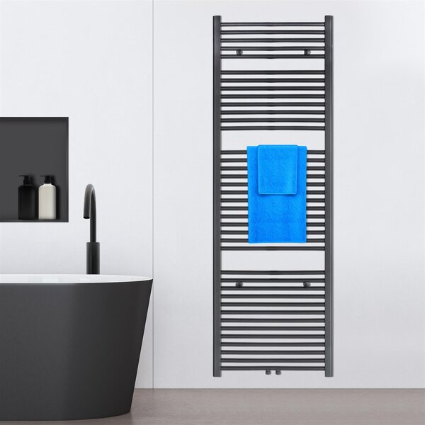 VILSTEIN radiatore da bagno, radiatore da bagno, radiatore per asciugamani attacco laterale e attacco centrale, radiatore piatto, radiatore da bagno piatto, radiatore per asciugamani da bagno, nero, 953W, 180x60 cm