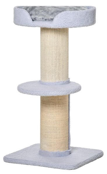 PawHut Tiragraffi per gatti con piattaforma, sisal e peluche, azzurro