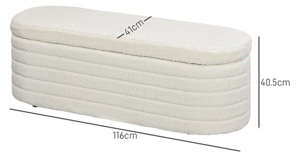HOMCOM Panca Fondo Letto in Tessuto Teddy con Vano Contenitore per Ingresso e Camera, 116x41x40.5cm, Crema