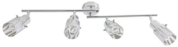 Lampada a soffitto, cromata, con diffusore in vetro opale e faretti orientabili, lunghezza 69 cm