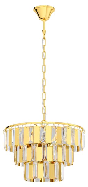 Lampadario A Sospensione Moderno Erseka Acciaio Ottone Cristallo 5 Luci E14