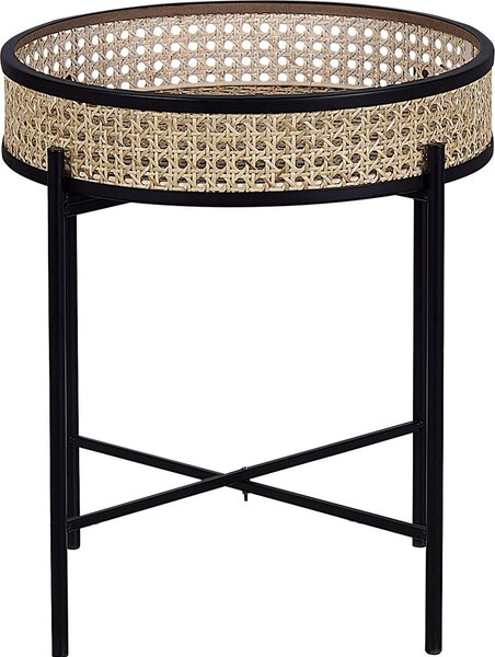 BELIANI Tavolino in metallo nero, tavolino in rattan chiaro, rotondo boho