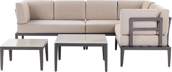 BELIANI Set di divani da giardino in alluminio beige e grigio per 6 persone tavolini da caffè arredo giardino terrazzo esterno
