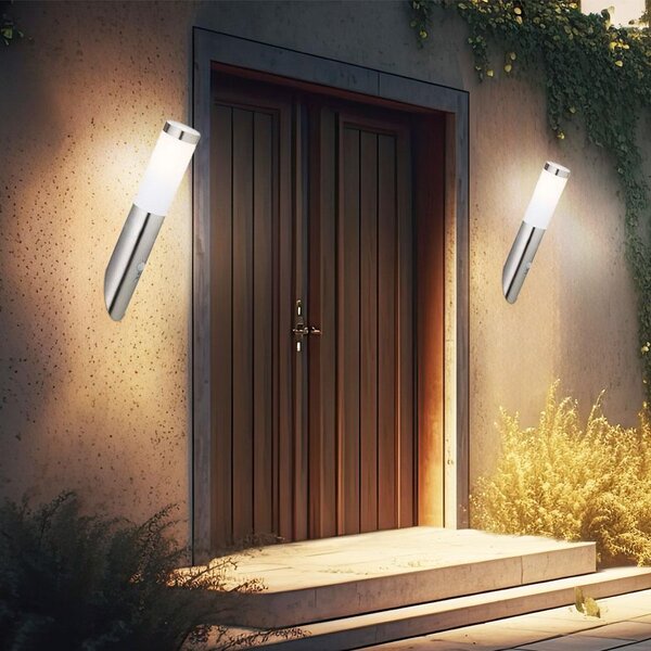 2 lampade da parete, acciaio inossidabile, con sensore di movimento, grado di protezione IP44, altezza 40 cm