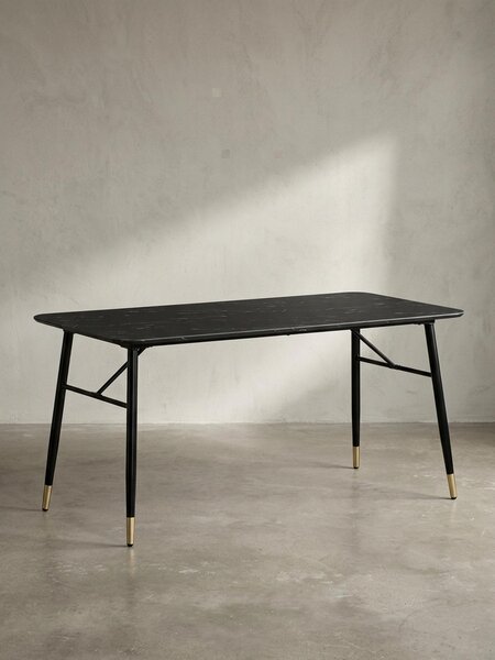 Tavolo da pranzo 200x90x76 cm, nero effetto marmo, moderno, tavolo da cucina grande, tavolo da pranzo rettangolare, tavolo da pranzo con gambe in metallo