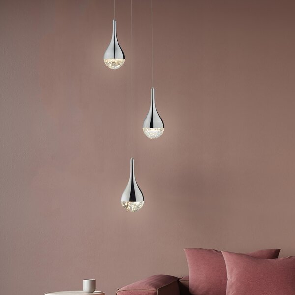 Lampada a sospensione LED, easyDim, altezza 143,5 cm, 16 W, metallo/vetro, colore cromo