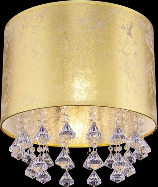 Globo Lighting plafoniera in metallo nichel opaco, tessuto foglia oro, cristalli acrilici trasparenti, ø: 300mm, H: 310mm, escl. 1x E27 40W 230V