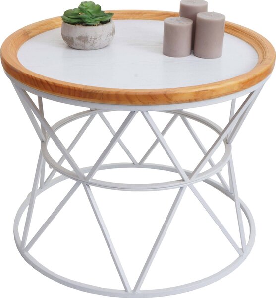 Tavolino MCW-N32, tavolino da caffè, tavolino ausiliario, tavolino da divano, tavolino per il soggiorno, struttura in metallo, piano in legno, diametro 66 cm, colore bianco