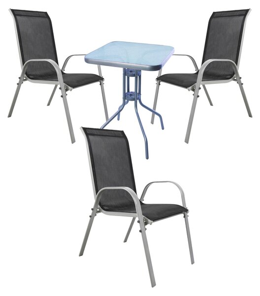Set da bistrot, 4 pezzi, grigio argento/nero