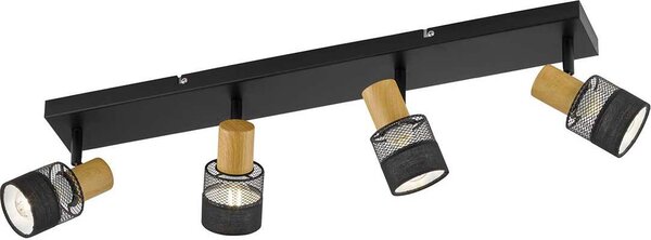 Plafoniera nera, effetto legno, faretti mobili, L 65 cm