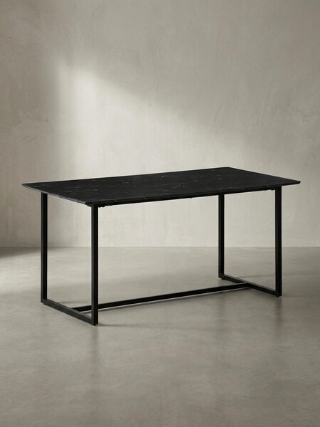 Tavolo da pranzo 180x90x76 cm, tavolo da cucina nero effetto marmo, moderno, tavolo da pranzo grande, tavolo da pranzo rettangolare, tavolo da pranzo con gambe in metallo