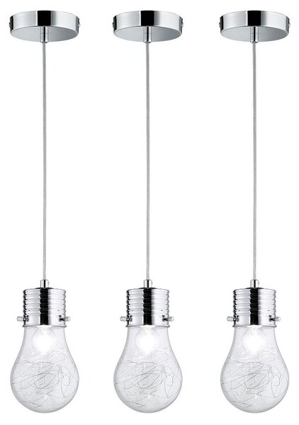 Set di 3 lampade a sospensione, stile Edison, rete metallica, vetro, diametro 12 cm