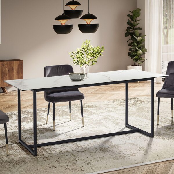 Tavolo da pranzo FineBuy 180 × 90 cm – Piano in vetro-Vetroceramica bianco – tavolo da pranzo moderno con struttura in metallo – resistente ai graffi, al calore e di facile manutenzione