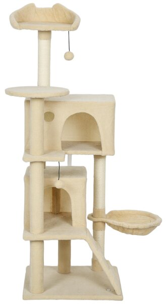 Torre per gatti PawHut da 140 cm con amaca, scaletta, cuccia e palline di peluche