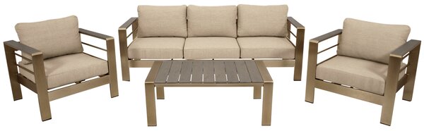 Set lounge DEGAMO CANNES alluminio spazzolato + legno sintetico grigio, rivestimento grigio chiaro