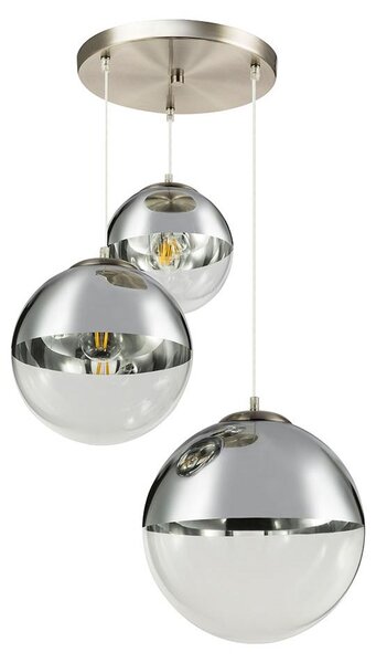 Lampada a sospensione LED, a 3 fiamme, globi di vetro, cromo, P 51 cm