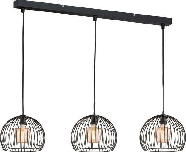 Honsel - Lampada a sospensione moderna I Lampada a sospensione I Lampada a sospensione nera a 3 luci - Koopa I Soggiorno I Camera da letto - Acciaio Oblong - LED adatto E27