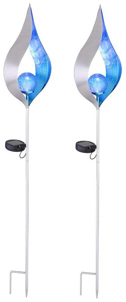 Set di 2 luci da giardino solari, argento-blu, effetto fiamma, altezza 90 cm