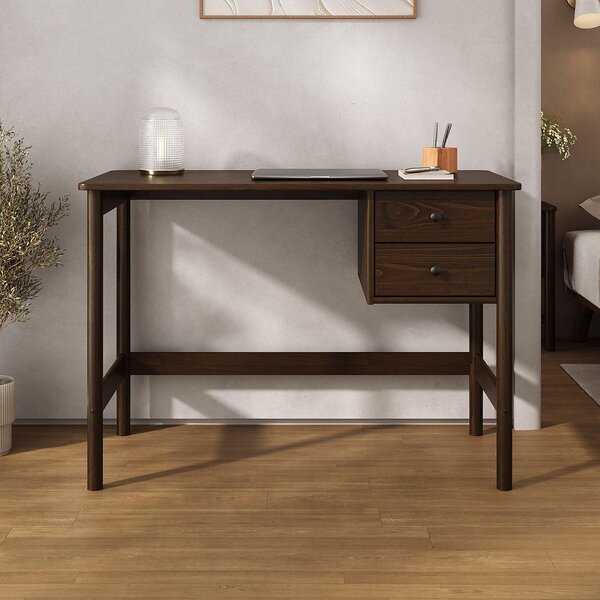 Scrivania MARLO con 2 cassetti in legno massiccio, colore noce - Scrivania in legno con spazio di archiviazione, design minimalista, piano del tavolo con bordi ammorbiditi, legno di pino massiccio