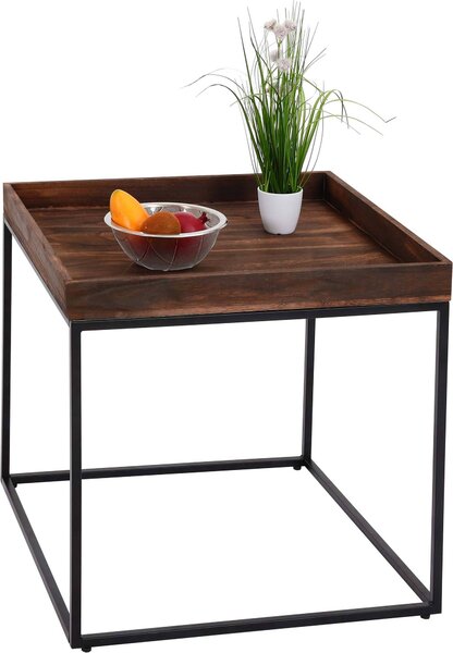 Tavolino laterale MCW-K71, tavolino da caffè, tavolino, legno di paulownia e metallo, 60x60x60 cm, colore marrone scuro