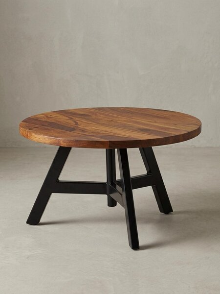 Tavolino in legno massello, legno di sheesham, struttura in metallo. 60x60x35 cm | Kadima Design