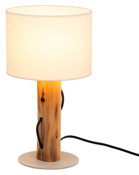 Lampada da tavolo a LED, legno marrone, paralume bianco, E14, H 32 cm