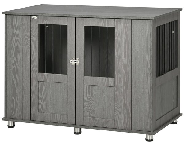 Gabbia per cani PawHut, gabbia per animali domestici, cuccia per cani con serratura, porta magnetica, finestra, grigio