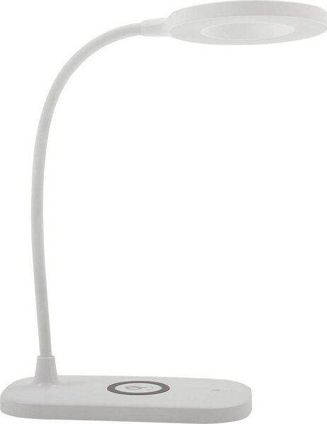 Lindby Lampada da tavolo LED Siona, bianca, CCT, dimmerabile, stazione di ricarica