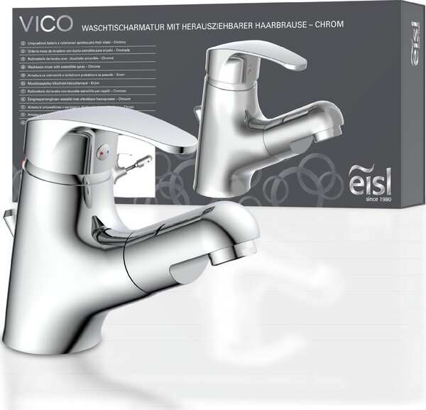 Miscelatore per lavabo eisl VICO con maniglia a tirare, set di miscelatori per bagno con scarico per lavabo