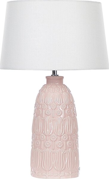 BELIANI Lampada da tavolo in Vetroceramica rosa base decorativa paralume in tessuto bianco boho design rustico illuminazione casa