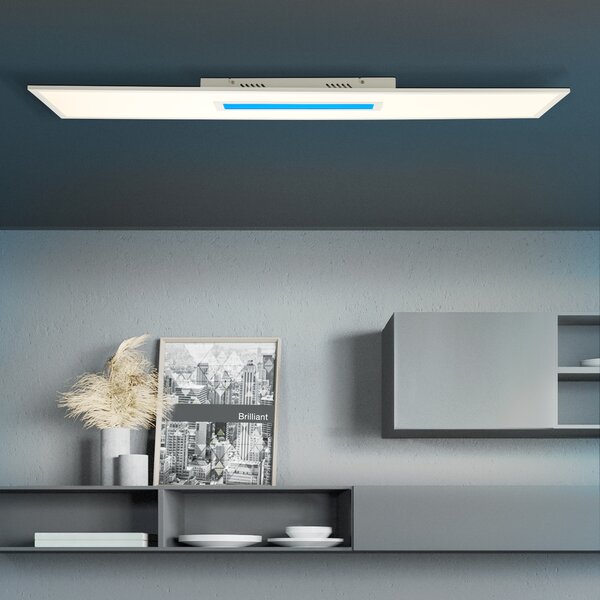 BRILLANTE pannello moderno a LED da superficie ODELLA | 120x30cm | Lampada da soffitto dimmerabile con luce centrale RGB e telecomando | Metallo/plastica