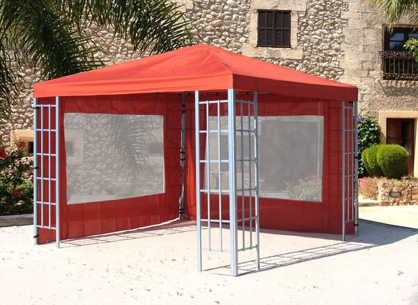 Set gazebo Rank 3x3 m in metallo per giardino Terra / rosso-arancio RAL 2001 con 2 pannelli laterali con finestra
