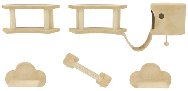 Set PawHut con parete da arrampicata per gatti, set di 5 elementi composto da tiragraffi, scala e casetta