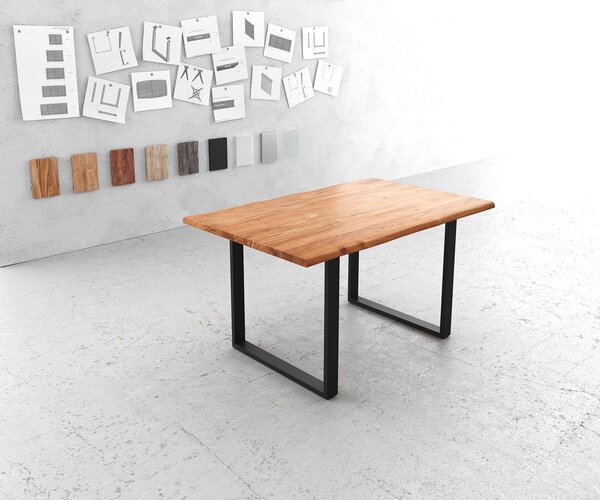 Tavolo da pranzo DELIFE Edge 140x90 Acacia naturale Metallo Sottile nero Live-Edge