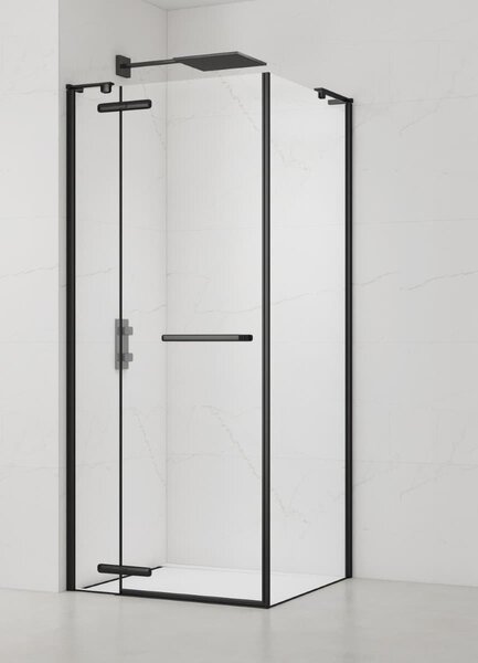 SAT TGD NEW Cabina doccia angolare 90x90 cm Rivestimento Easy Clean Vetro di sicurezza da 8 mm, nero / vetro trasparente