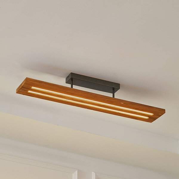 Plafoniera soffitto Nesaja Lindby, dimmerabile, Legno chiaro, Soggiorno / Sala da pranzo, Legno, Campagna / Rustiche, Plafoniera