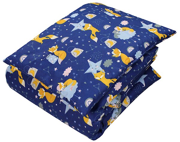 Set di copriletti per bambini TupTam con motivi decorativi: copriletto per tutte le stagioni, copriletto, cuscino e federa, 2 pezzi; colore: volpi e costellazioni / blu scuro; dimensioni: 135x100 cm