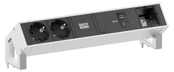 Scrivania BACHMANN DESK2, 2 prese CEE7/3, 1 porta USB-C con ricarica da 100W, 1 cavo di alimentazione CM, lunghezza 0,2 metri, acciaio inossidabile