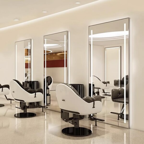 Consolle Specchio LED 200x80 Argento per Parrucchieri, Barbieri ed Estetica