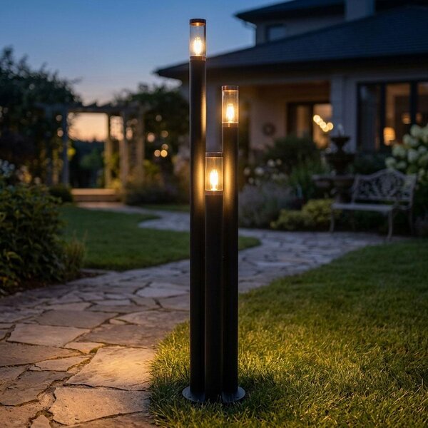 Lampada da terra, acciaio inossidabile, rame, nero, vetro fumé, altezza 170 cm
