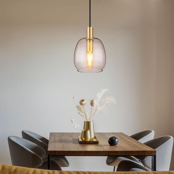 Lampada a sospensione, vetro, ottone, alluminio, regolabile in altezza, P 16 cm