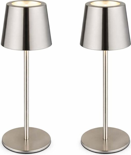 Lampada da tavolo a LED, 2 luci, argento, dimmer a sfioramento, batteria ricaricabile, USB, H 28 cm