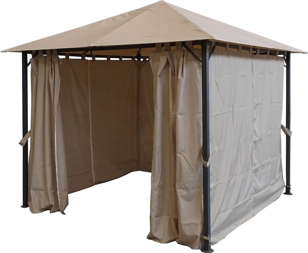 Padiglione da giardino in metallo Nizza 3x3m antica tenda da festa sabbia con 4 pannelli laterali