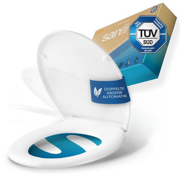 Sedile WC Sanfino® Premium con chiusura ammortizzata ovale - Coperchio WC in duroplast di alta qualità con chiusura rapida - Rimovibile e antibatterico