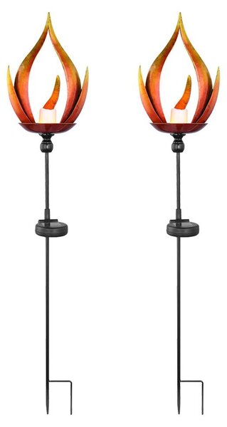 2x Lampada solare a LED, metallo, nero, effetto fuoco, H 93cm