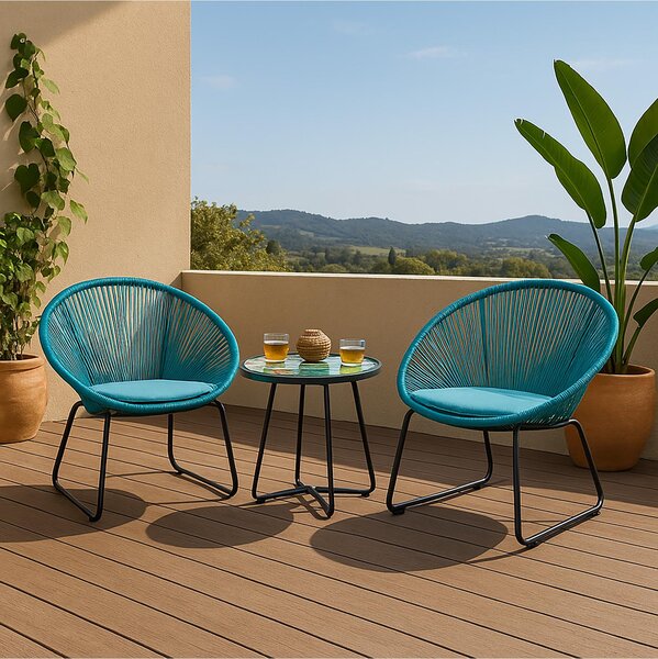 Set moderno per mobili da terrazzo, composto da 2 poltrone e un tavolo
