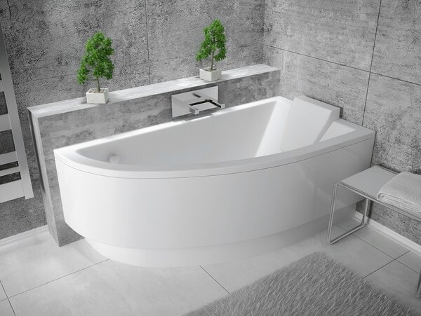 Vasca da bagno angolare 150x70 destra con grembiule in acrilico, set di scarico e piedini GRATIS | Set completo 4in1 Vasca da bagno originale in acrilico Siphon | BADLAND PRAKTIKA