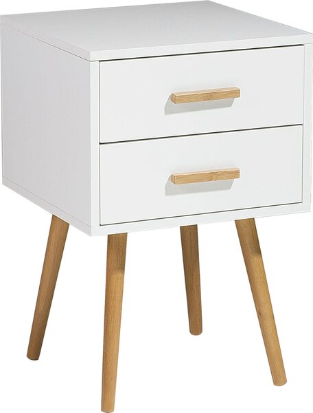 BELIANI Comodino bianco 61 x 40 cm gambe in legno chiaro con 2 cassetti Design scandinavo