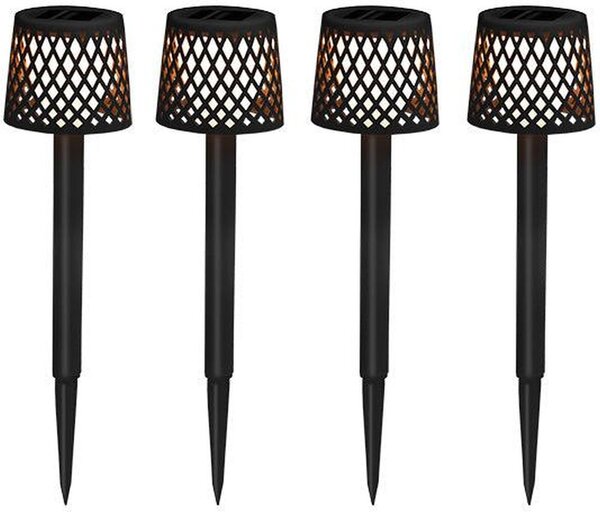 Lampada da giardino a LED con picchetto di terra set di 4 batterie ricaricabili solari 39 cm di altezza IP44 3000 K a batteria portatile nera luce esterna lampada da sentiero